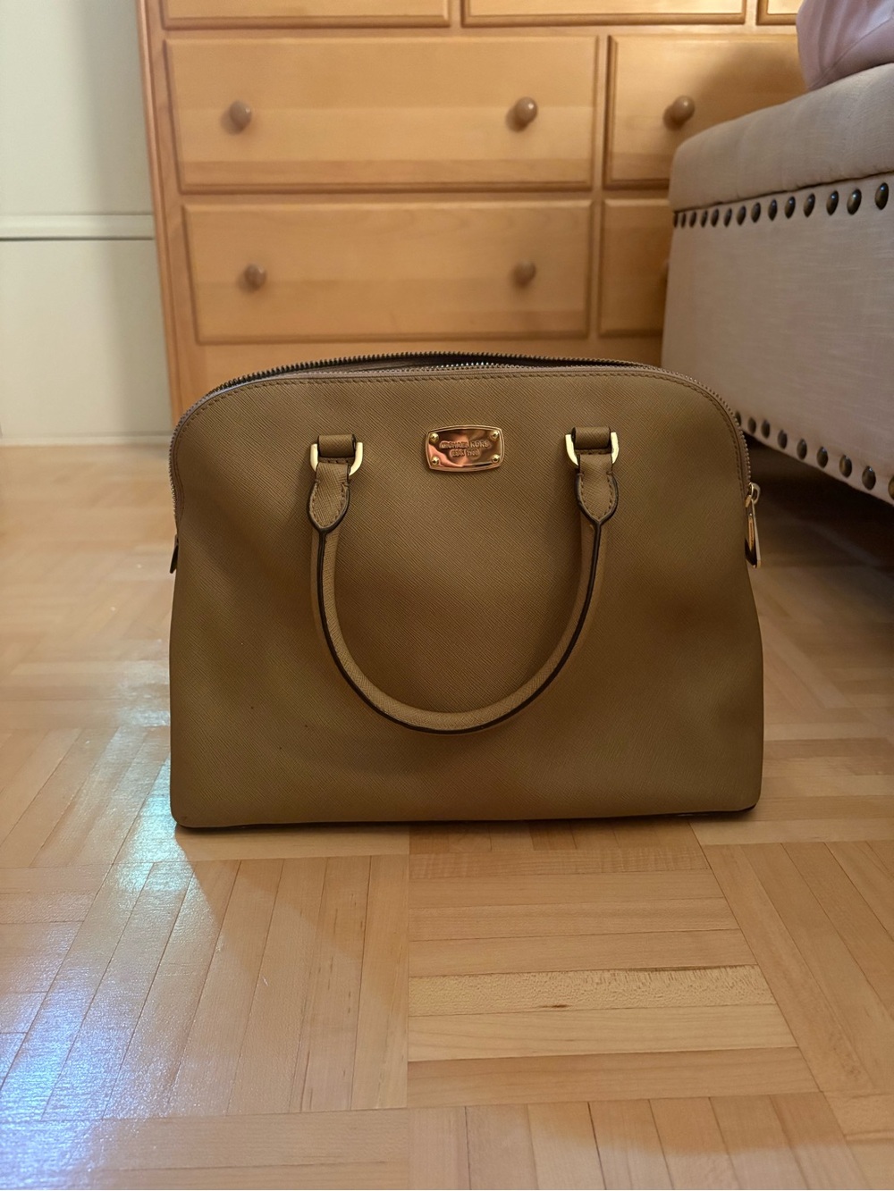 Michael Kors Taupe/ Brown Purse with Gold Hardware